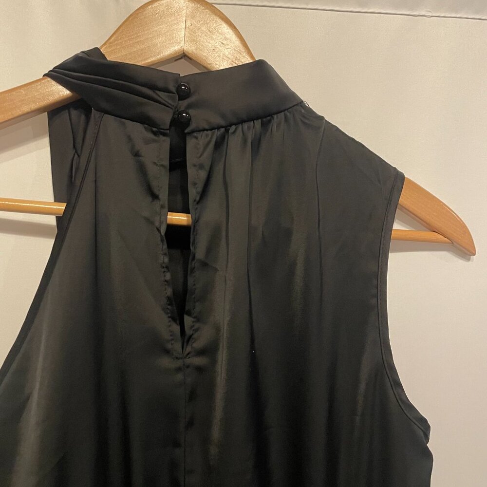 Share Women SM Pretty Garden Asymmetrical Mock Collar Black Cocktail Tea Length - Picture 8 of 11